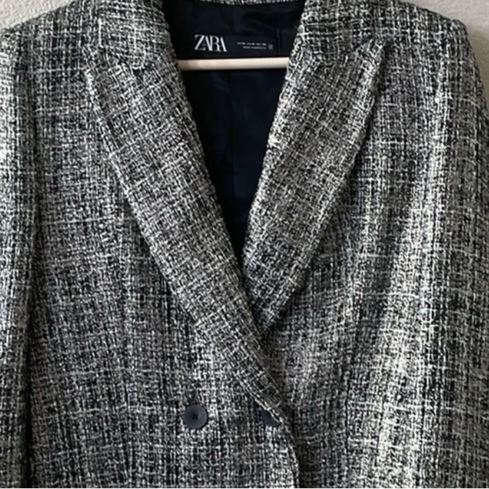 ZARA METALLIC CHECKERED CROPPED BLAZER - Picture 6 of 8